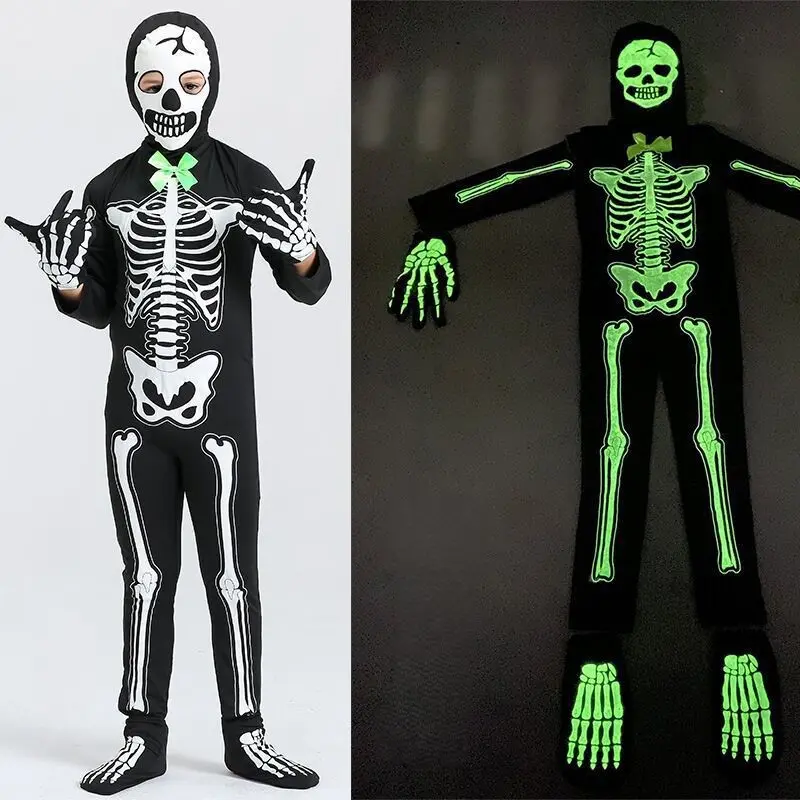 Men's Glow-in-the-Dark Skeleton Halloween Zentai Bodysuit, Spooky Sports Jumpsuit for Fancy Dress Cosplay Parties