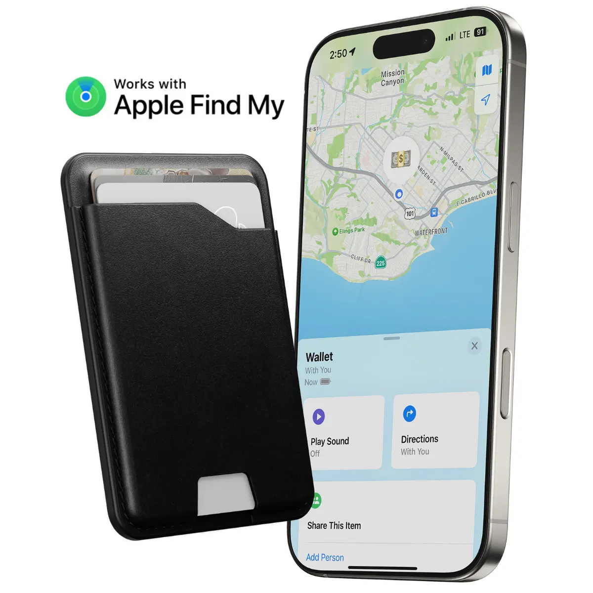 NOMAD MagSafe Wallet with Apple Find My Tracker - Leather Wallet with Built-In Tracking for iPhone | Black