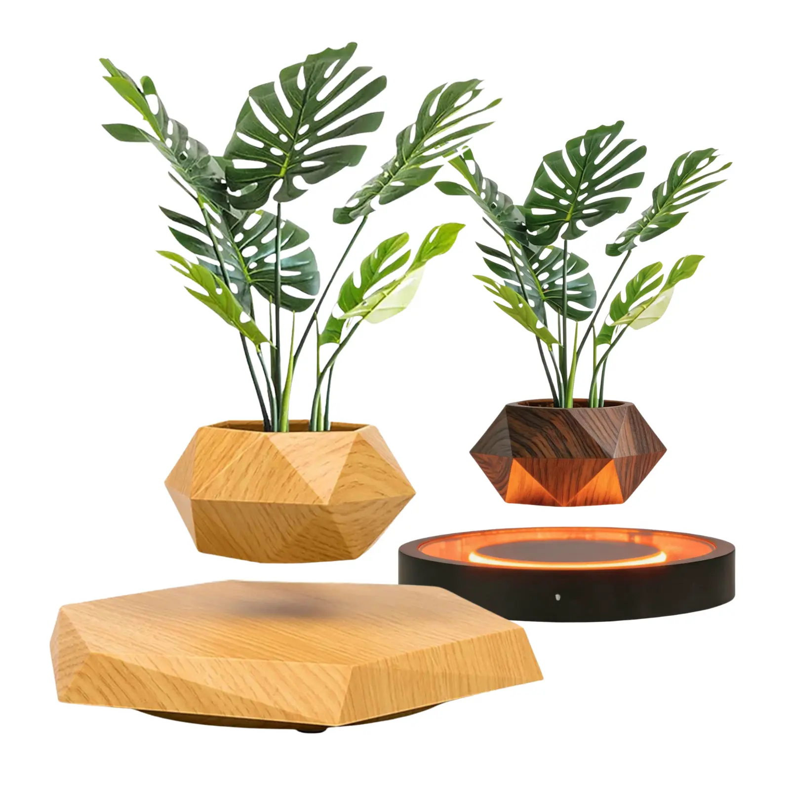 Magnetic Levitation Plant Pot - BlackWood Grain White Marble Pot with Unique LevitationEffect for Air Plants & Bonsai - Home & Garden Decor -Perfect Christmas Gift for Plant Lovers