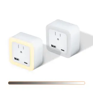 Battery Backup Wall Tap with Night Light, Rechargeable Emergency Lighting Outlet Extender with USB-A & Type-C Ports, 3 Brightness Levels, Dusk to Dawn Sensor - 3000K Warm/5000K Cool White Wireless Motion Sensor Night Light