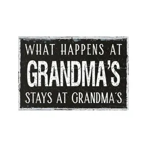 What Happens At Grandmas Stays At Grandmas Metal Sign, Vintage Inspired Rustic Farmhouse Style Wall Decor, Gift From Grandkids, 12"x8"