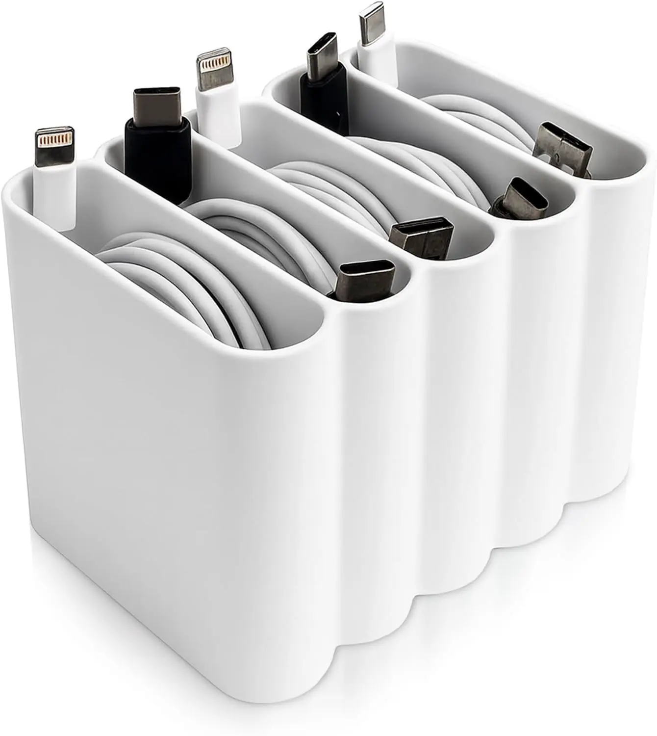 Cable Management Organizer Cord Management, Multiple Slots for Home, Office, Desk, Workshop, Durable Plastic Connectable Cable Organizer, Tangle-Free, Expandable Storage, White