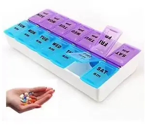 Twice-A-Day Weekly Pill Organizer, Weekly Pill Organizer, 2 Times a Day Color-Coded, Easy-Open, See-Through Lids, Organize Medication or Vitamins by AM, PM or Morning and Bedtime Healthcare Plastic Aid Medicine