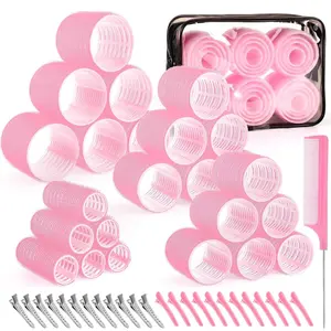 4 Sizes Self-Grip Hair Rollers Set for Long Short Hair and Bangs 50 Pcs with Clips 25mm 36mm 48mm 60mm Pink Versatile Styling Tools