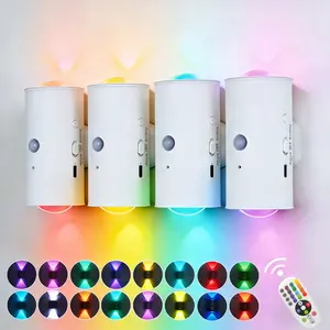 4 /2 Smart LED Night Lights with Remote Control & Motion Sensor - Adjustable RGB Wall Light, Rechargeable Night Lamp for Bedroom Gaming Room Atmosphere, Indoor Stair Hallway Lighting, Valentine's & Ramadan Festive Decor