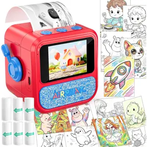 AI Sticker Printer Box AI Voice Printer Toy for Kids Mini Thermal Printer with Display Inkless Portable Picture Maker 6 Modes 6 Rolls Paper for Kids