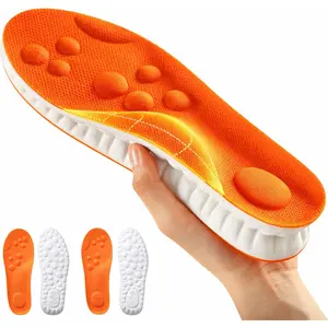 2 Pairs Massage Insoles for Men Women - 4D Cloud Orthopedic Insoles, Memory Foam Cushion Insole, Shock Absorption & Arch Support (Orange,M11-W12)