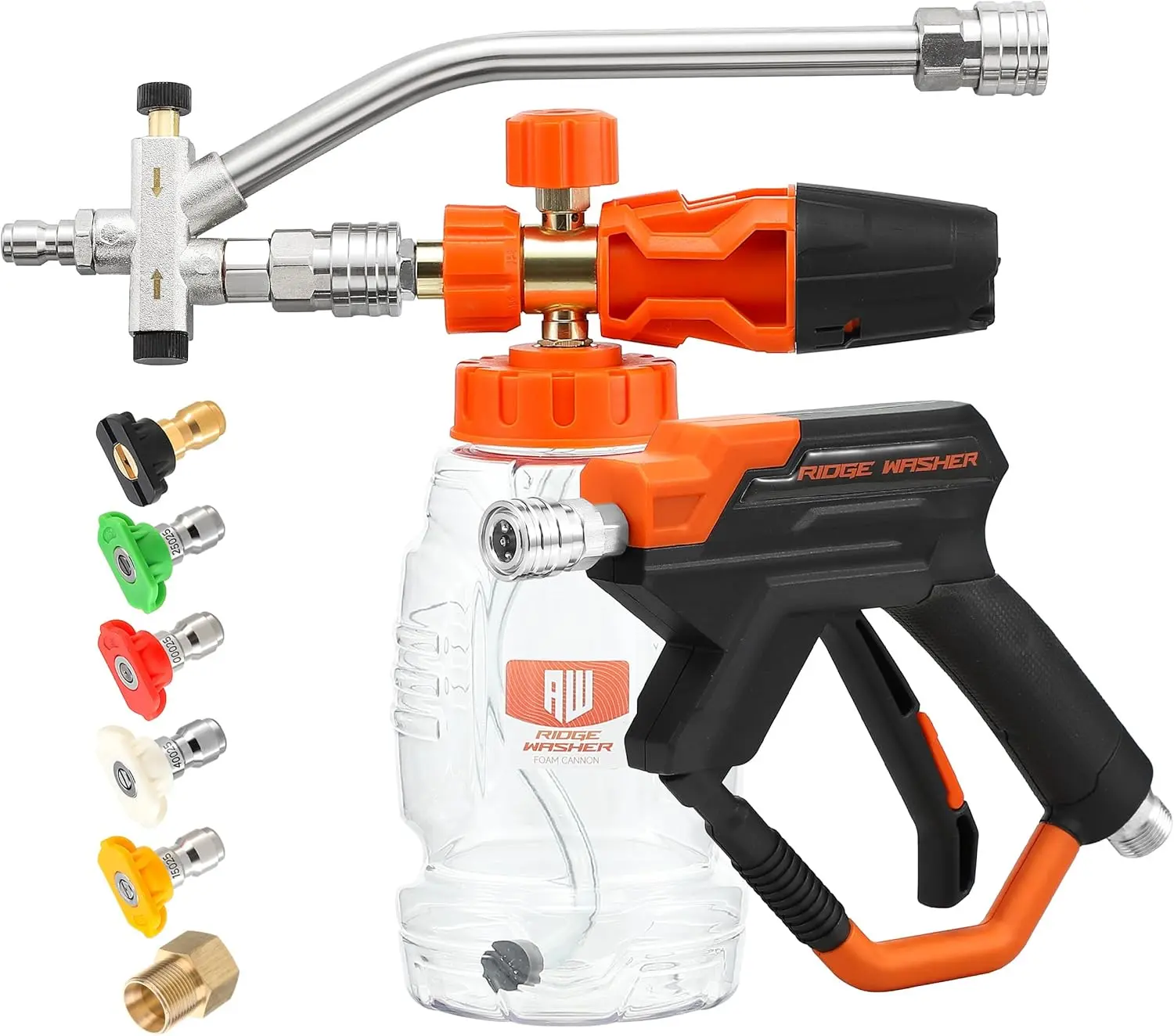 RIDGE WASHER Pressure Washer Foam Cannon Kit, 4000 PSI Car Wash Accessories with M22 & 1/4" Quick Connect, Dual Connector, Double-Tip Attachment, Stainless Steel Foam Sprayer for Motorcycle Owners, Trucks, Windows, Foam Sprayer Accessories