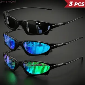 3-Pack Y2K Futuristic Small Wraparound Sunglasses | Colorful Trendy Frame, UV400 Polarized Protection, Comfort Fit Sport Eyewear | Stylish Shades for Cycling, Fishing, Travel, Outdoor Activities & Daily Streetwear
