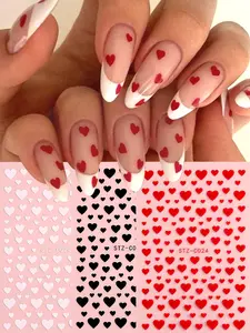 3d Nail Art Decals Shining Glitters Red White black Love Hearts Adhesive Sliders Nail Stickers Decoration For Nail Manicure
