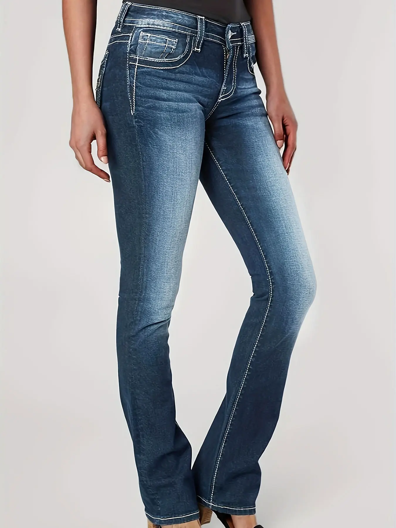 Button Jeans Triple Threat Tummy Control Flare Jeans PlusSize High Stretch Elastic High Waist Denim Women's SkinnyJeans Daily Wearing Casual Jeans Slim Fit Trousers ButtocksSexy Large Size Women's Pants Light Blue Bottom