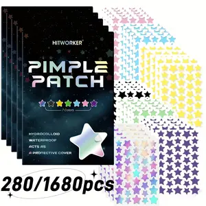 1680 Count HITWORKER Pimple Patches - Hydrocolloid Cover, High Quality & Star-Shaped Multi-Color (6+ Colors) for All Light Beige Types, Invisible Under Makeup, Daily Use & Photo Props, 280 Count, Pimple Patches for Face, Hydrocolloid Acne Patch