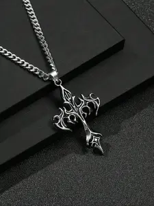 Men's Fashion Hip Hop Vintage Cross Pendant Necklace, Cuban Link Chain Necklace, Street Style Urban Edge Trendy Jewelry, Gothic Cross Design, Unique Fashion Accessory