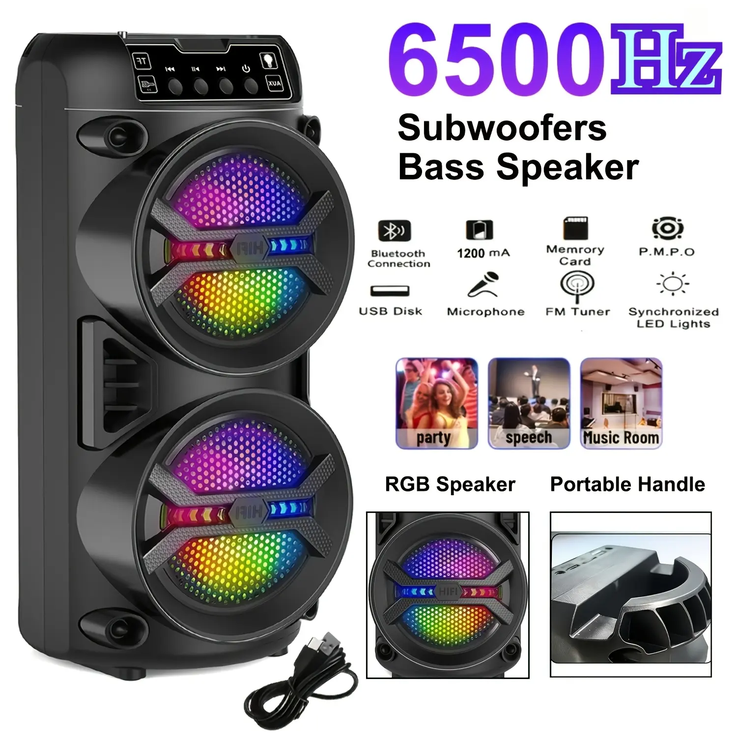 6500Hz Professional-Grade Subwoofer Wireless Speaker with Lightweight And Portable Design, High-Dynamic Sound Field Performance, Studio Recording Equipment, RGB Ambience Light Effects, Essential for Easter/Mother'S Day Parties