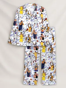 Basketball Satin Pajama Set for Women, Cute Athlete Print Silk PJ Set, Soft Button Down Sleepwear, Shorts Lounge Set, Gift for Her