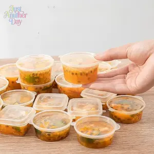 50PCS Mini Plastic Containers with Lids, Disposable Sauce & Condiment Cups, Leakproof Small Storage Boxes for Passion Fruit, Dips, Ice Cubes, Meal Prep, Food Storage