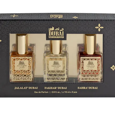 Dubai Underground | 3PC Mini EDP Arabic Collection – Jalalat, Fakhar & Sahra – 0.5fl.oz / 15ml Each – Arabian Fragrances with Rich & Exotic Notes – Long-Lasting All-Day Scent | Ideal for Travel, Gifting, or Everyday Wear