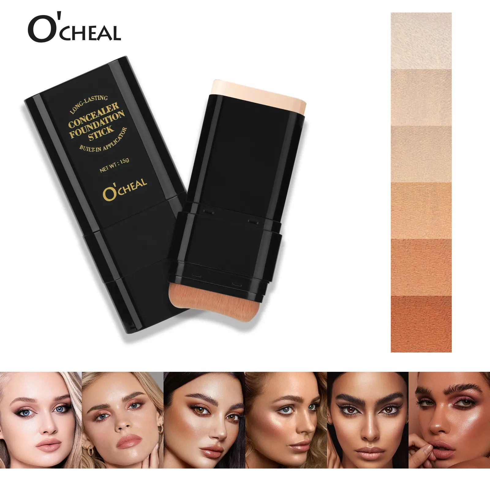 6-Color Dual-Ended Eraser Foundation Stick - Lightweight Beauty Products for Adults, Concealer & Highlighter for Acne Marks, Nose Contour, All Skin Types, Flawless Finish, Versatile Cosmetic Tool, Daily Gift (Includes Bottle), Concealer & Foundation