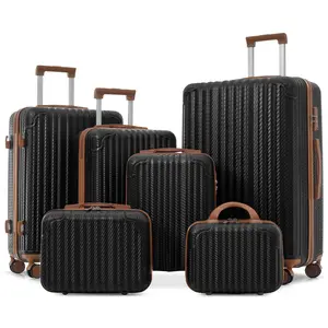 6-Piece Rigid Hardshell ABS Luggage Set, Durable Lightweight Carry-On & Checked Trolley with Spinner Wheels, TSA Anti-Theft Lock, Side Hooks (carry-on, wheels, anti-theft, rigid luggage sets included), Carry-On Luggage Sets