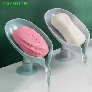 1Pc Soap Holder Portable Leaf-Shape Self Draining Soap Dish Holder Punched Suction Cup Sponge Soap Holder Bathroom Accessories Soap Tray Soap Saver