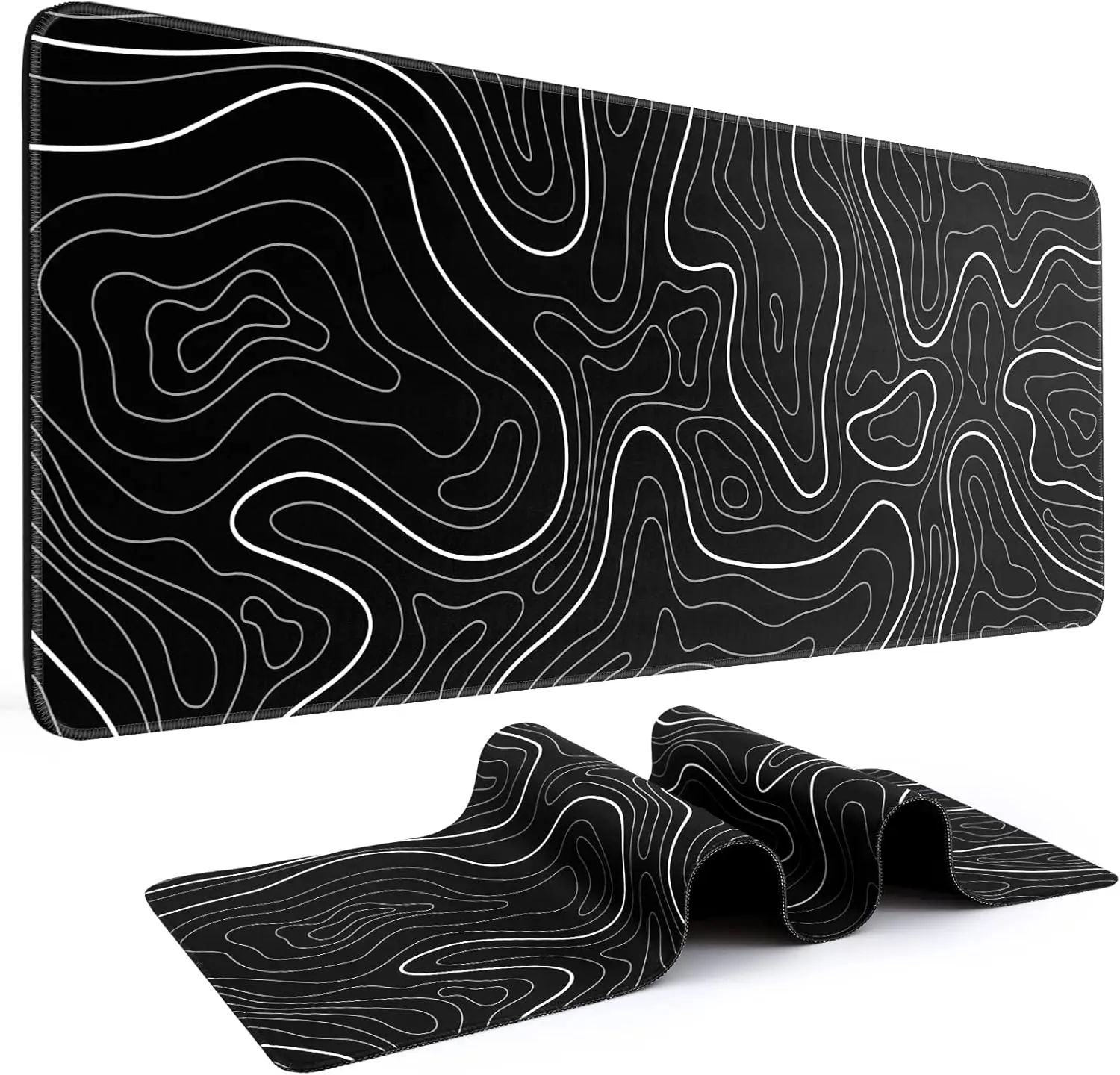 Contour Topography Pattern Big Mouse Pad, Wide Extended Desk Mat 31.5 Inch, Non Slip Rubber Base Soft Cloth Gaming Keyboard Pad for PC Game Office