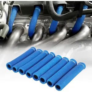Spark Plug Header Boots 2500° Spark Plug Heat Shield Sleeve Wire Cover Wrap for Sbc Bbc 350 454 Ls1/Ls2 8count Spark Plug Boots (Blue)