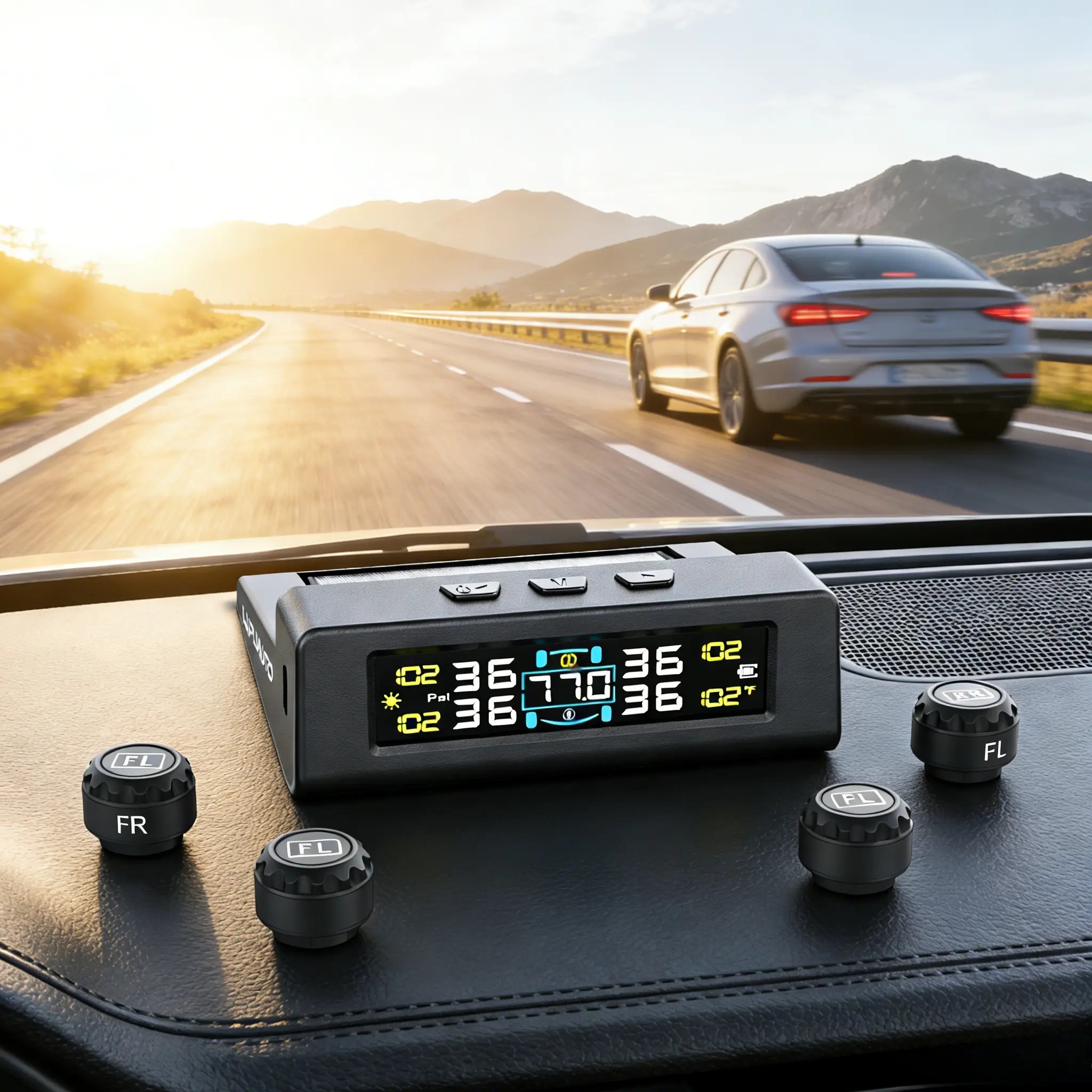 Wireless Tire Pressure Monitoring System (TPMS) with 4 Sensors, 6 Alarm Modes, Real-Time Monitoring, Color LCD Display for RVs, Trucks