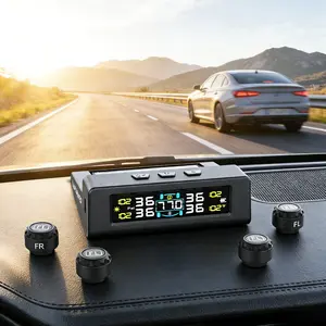 Wireless Tire Pressure Monitoring System (TPMS) with 4 Sensors, 6 Alarm Modes, Real-Time Monitoring, Color LCD Display for RVs, Trucks