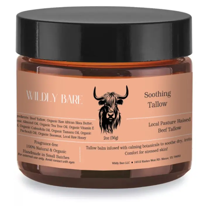 Wildly Bare Soothing Tallow 2oz - 100% Natural & Organic with Tea Tree Oil Calendula & Tamanu Oil for Calm Skin Moisturizing Skin Care