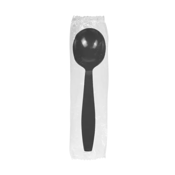 [1,000 ct] PS Plastic Heavy Weight Soup Spoons Wrapped, Black