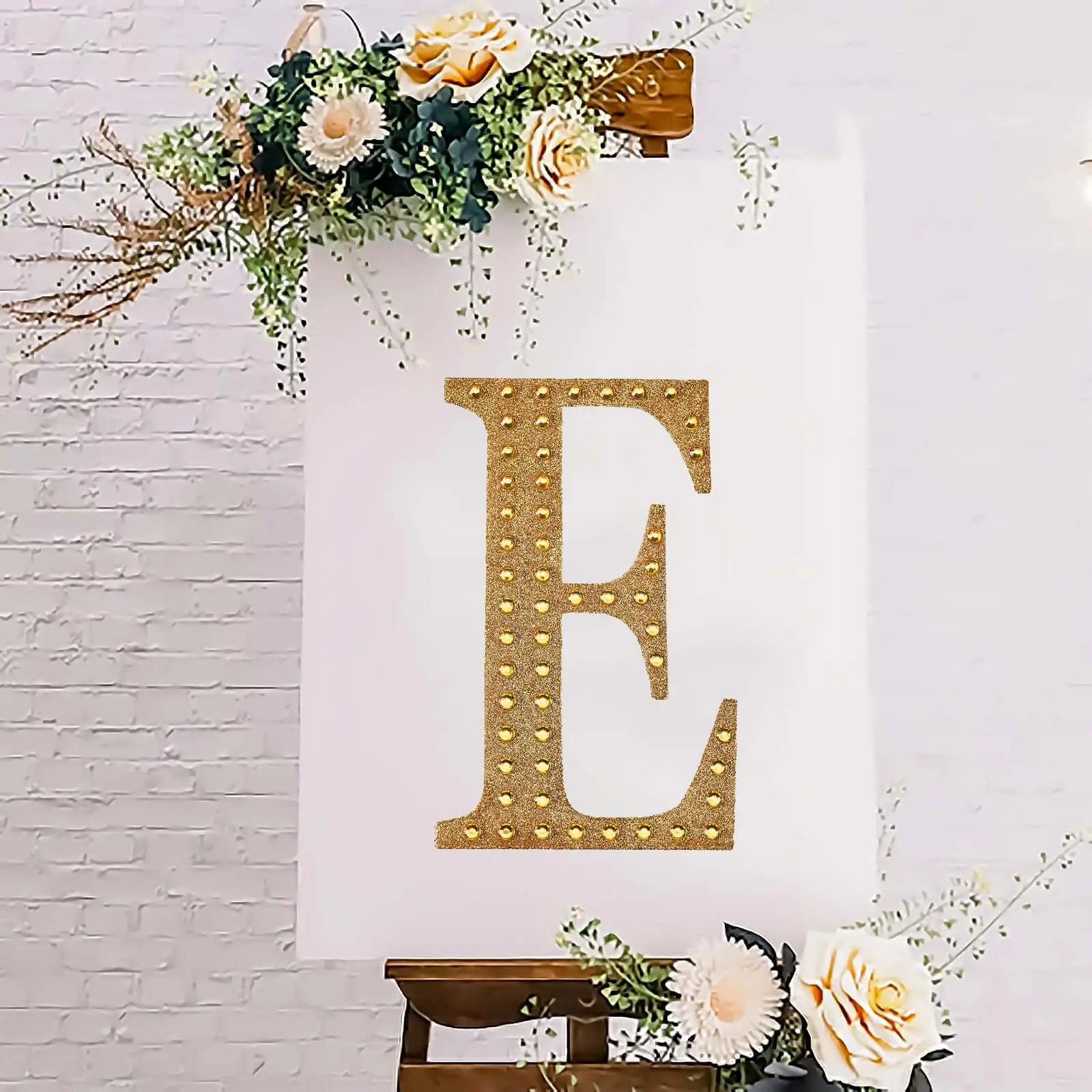 Decorative Rhinestone Alphabet "E" Letter Stickers 8", Gold Glitter Adhesive Craft Letters - DIY Sparkle Embellishments