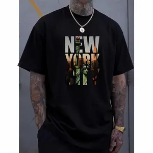 100% Cotton Men's Casual NYC Graphic T-Shirt - New York City Print, Short Sleeve, Crew Neck, Summer Style,  Machine Washable, Casual Attire