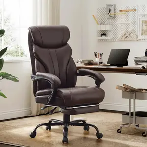 Big and Tall Office Chairs with Foot Rest,500LBS Wide Ergonomic Gaming Chair,100-135°Recline Executive Leather Computer Chairs with Adjustable Height,Coffee Brown