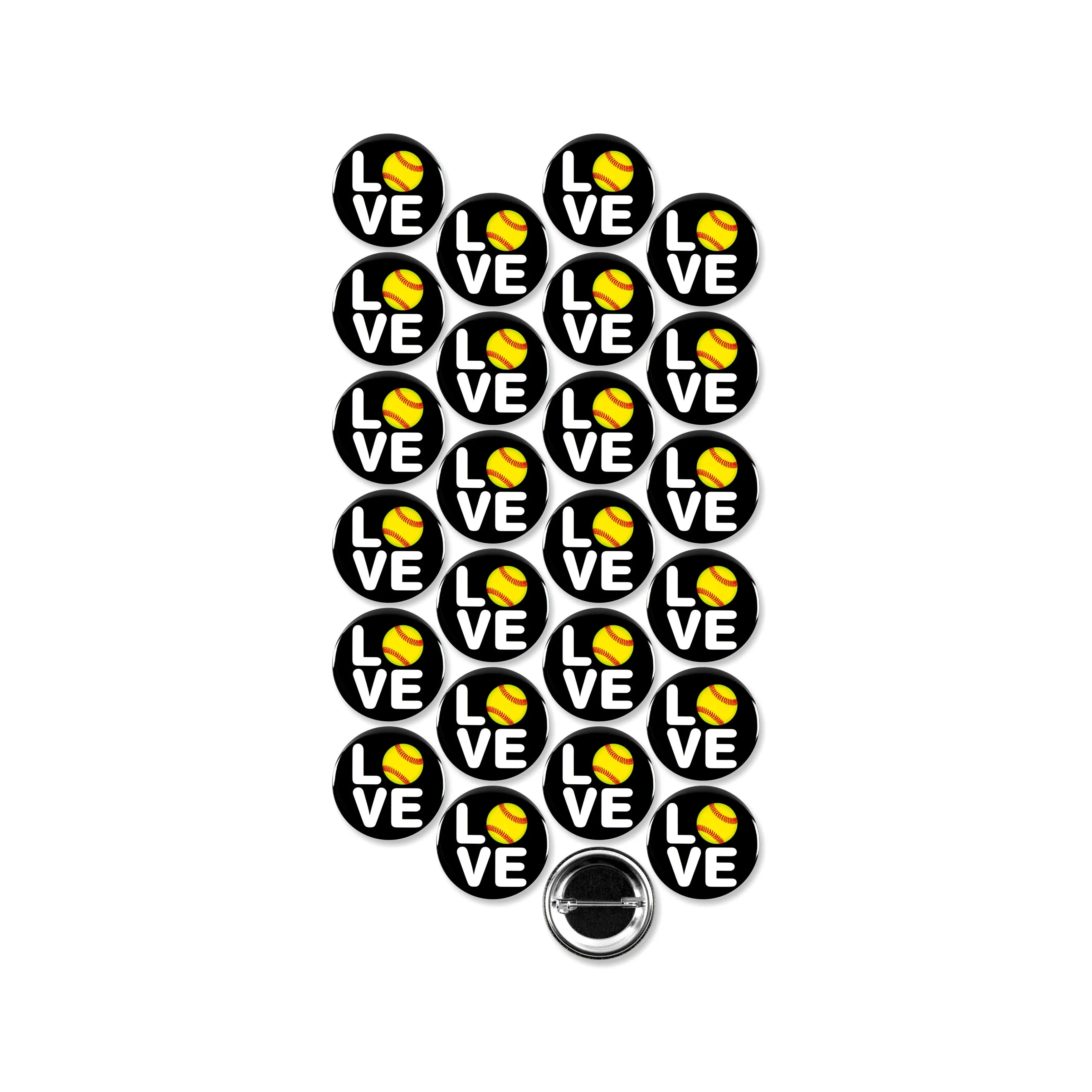 25 Pack - Softball Love Sports Pinback Buttons - 1.5 Inch