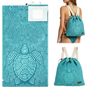 2026 New 2 in 1 Convertible Towel Bag Backpack - Oversized Sand Free Microfiber Beach Towel Backpack with Inner Zip Pocket - Lightweight Quick Dry Travel Beach Blanket Bag