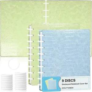 2 Pack Pu Leather 7X9.25 In Discbound Notebook Cover And Disc Set Discbound Planner Cover With 18 count Expansion Discs 9-Disc Disc Bound Notebook Accessories(Blue+Green,No Inner Paper)