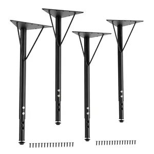 Yuleimy Adjustable Table Legs 19-30 Inch, Heavy Duty Metal Desk Legs for Butcher Block & Garage Workbench, Set of 4 Round Furniture Legs with 8-Hole Triangular Plates for Zero Wobble, Black/White