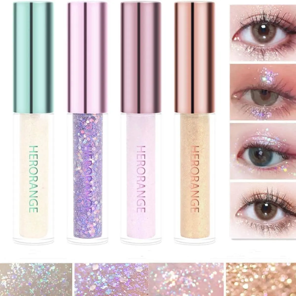 Beauty Glazed 4PCS Liquid Glitter Eyeshadow Cosmetic Set - Sparkle, Chunky, Metallic Diamond Shimmer, Hydrating, Quick-Drying, Long-Lasting, Alcohol-Free, Glitter Glam Eye Makeup Gift For Women, Apply Evenly, Chunky/Sheer, Brightening