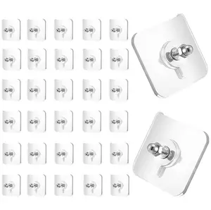 Nail-Free Hooks, Adhesive Picture Frame Hooks, Heavy-Duty Nail-Free Picture Hangers, Strong Adhesive Transparent Waterproof Hangers, Bathroom & Kitchen Adhesive Hooks