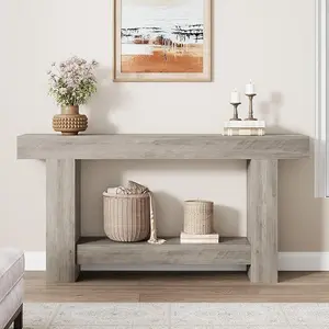 63" Console Table for Entryway, Entry Accent Table for Living Room,  with Storage and 2-Tier Storage Shelf, Rectangular Sofa Table Behind Couch
