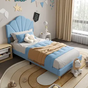 Soft Blue Velvet Twin Platform Bed, Versatile Adjustable Headboard for Boys and Girls, Robust Metal Frame with Premium Wood Slat Support, Stable Daily Sleep Structure, Beginner-Friendly Easy Installation, Cute Modern Kids Bedroom Decor, No Extra Base Need