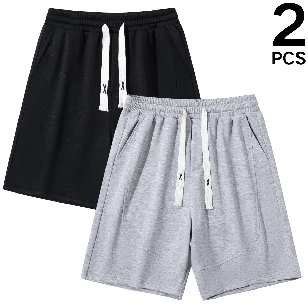 Men's solid color shorts sports pants with slant pockets and elastic drawstring, buttocks pocket, suitable for summer wear