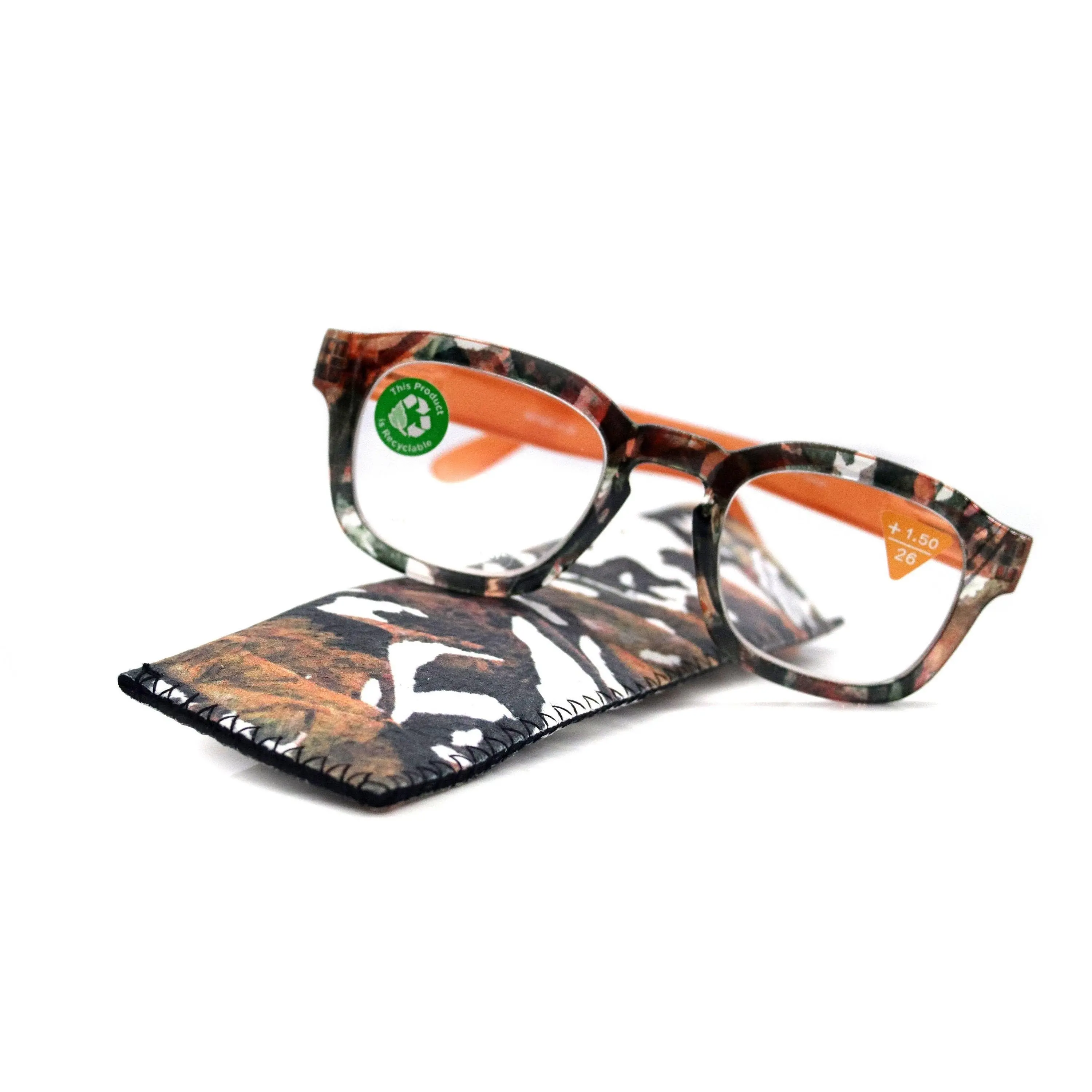 Sasha, (Premium) Reading Glasses High End Readers +1.25..+3 Magnifying Eyeglasses (Black n Orange) Camo Round Optical Frames NY Fifth Avenue Unisex Lightweight