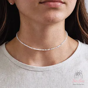 Delicate Black Moonstone Beads Choker Necklace, Tiny Dainty Faceted Gemstone Beaded Necklace, Waterproof Crystal Beaded Choker, Dainty Minimalist Style for Women Handmade Adjustable, gift for her