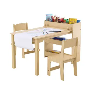VEVOR Kids Art Table and 2 Chairs,  2-in-1 Toddler Craft and Play Activity Table, Wood Toddler Table and Chair Set with A Cabinet for Art, Craft, Reading, Learning