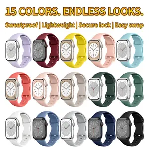 15-Pack Soft Silicone Butterfly Clasp Smart Watch Replacement Bands, Compatible with 45mm/41mm Apple Watch, Solid-Color Comfortable Accessories for Daily & Sports Use