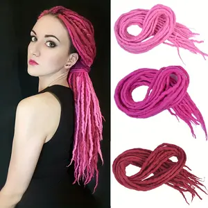 New 2025 Arrivals 5 Strands Reggae Wool Felt Dreadlocks Hair Extensions Synthetic Handmade Double Ended Dreadlock Extensions Crochet Braiding Hair Hairpiece Fold 20 Inch For Afro Women Men Hip Hop Style