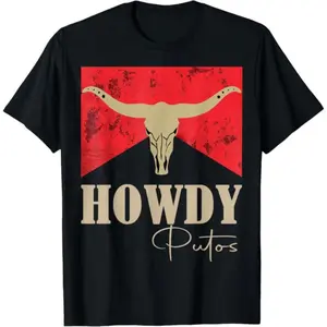 100 Percent Cotton Hello Putos Bull Skull Country Western Graphic Tee for Men and Women