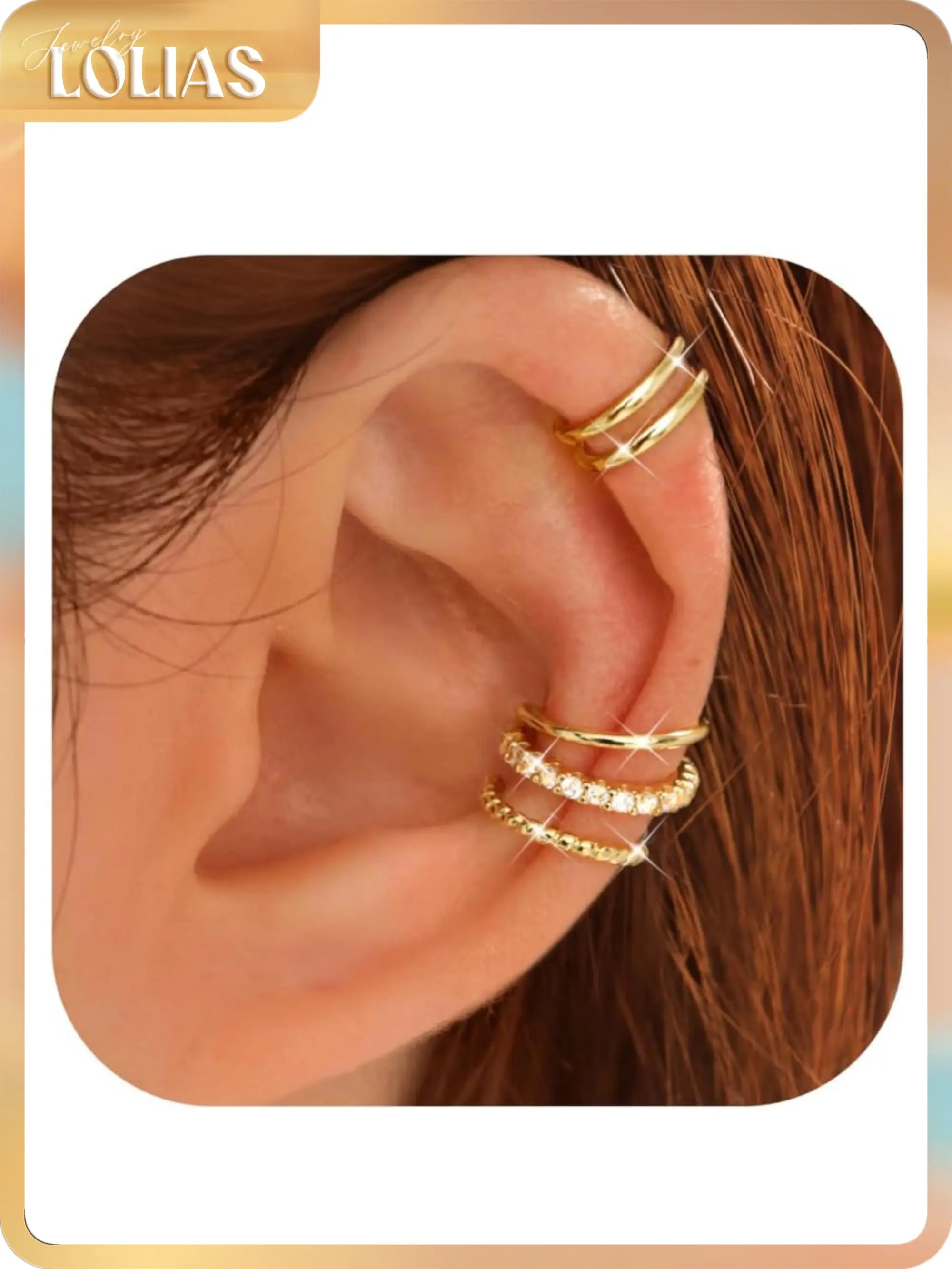 LOLIAS Women's 4-Pair Gold Plated Non-Piercing Ear Cuffs, Adjustable Clip-On Cartilage Earrings, Hypoallergenic Luxury Ear Cuff Jewelry, Stylish Fake Piercing Accessories, Ideal Gifts, Womens Gifts
