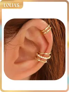 LOLIAS 4 Pairs Ear Cuffs Non Piercing - 14K Gold Plated Ear Cuff Earrings for Women Ear Cuff for Non Pierced Ears Clip on Cartilage Earring Adjustable Fake Earrings Set